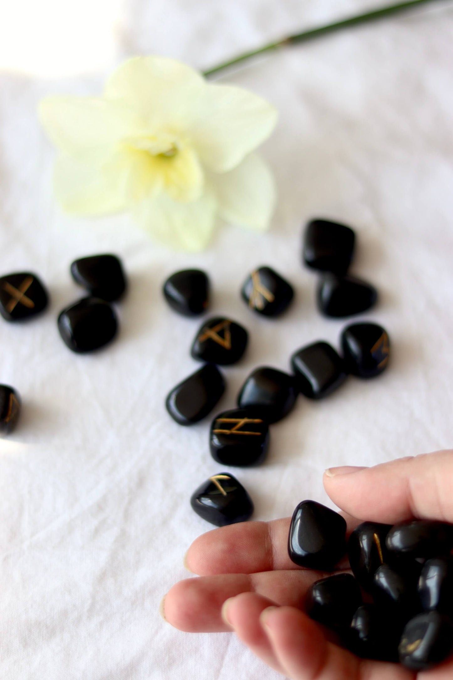 Black Agate Rune Stone Set