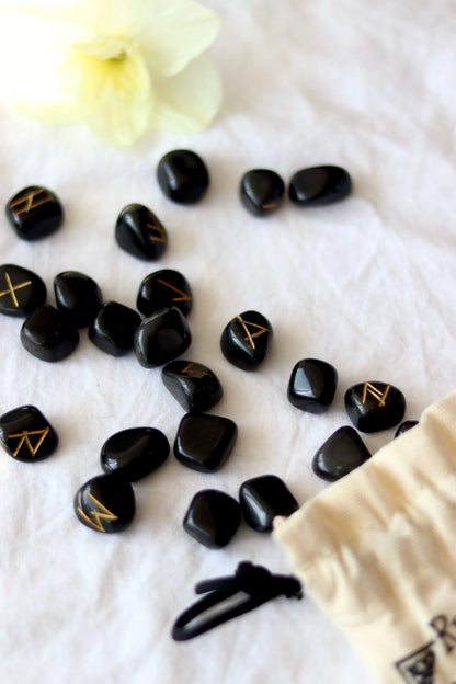 Black Agate Rune Stone Set